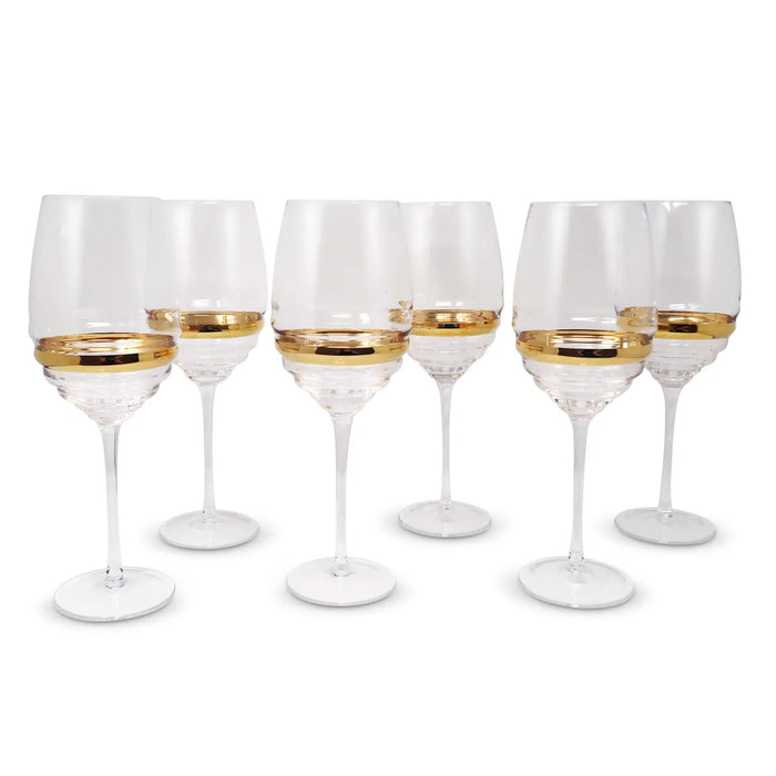 Set of 6 Glasses with Linear Design and Gold Stripe