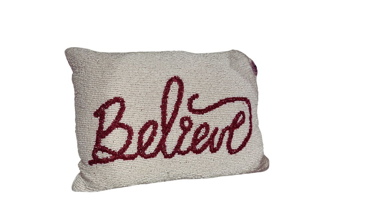 Believe  Glam Beaded Christmas Throw Pillow, 16x12