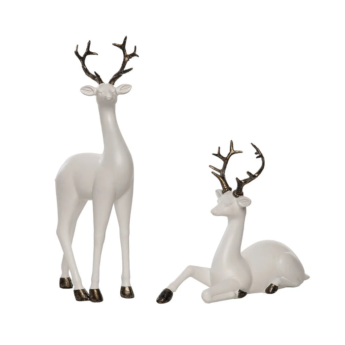 Resin 13" White Christmas Reindeer Glitter Accent Set 2