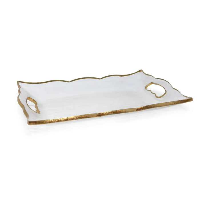 Rectangular Glass Tray with Handles and Gold Rim