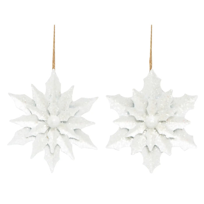 Metal 5.5" White Christmas Glitz Flower Ornament Set 2