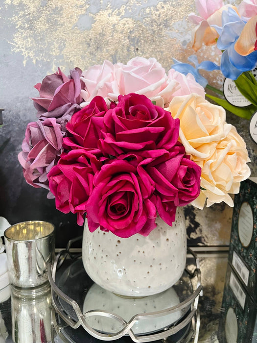 5-stem Rose Bouquet-Lifelike real-touch large Rose: Fuchsia