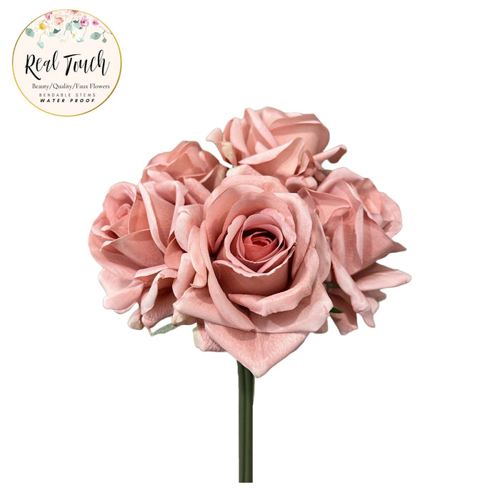 5-stem Rose Bouquet-Lifelike real-touch large Rose: Fuchsia