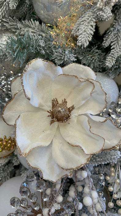 Large Christmas Tree Poinsettia Flower Cream White Velvet Magnolia With Rose Gold Accent