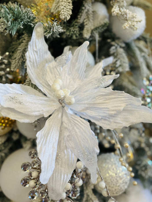 Luxury White Poinsettia Stem With a touch of Sparkle