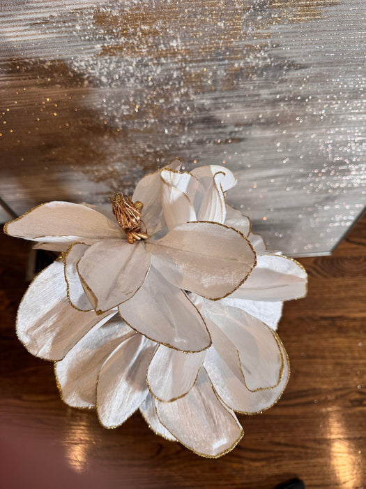 White Luxury Gold Glittered Magnolia Floral Stem