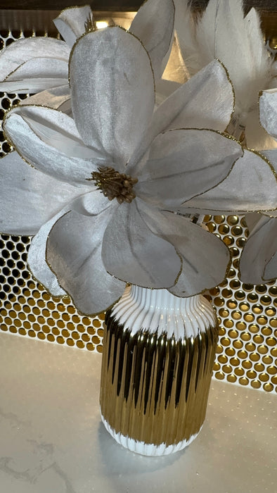 White Luxury Gold Glittered Magnolia Floral Stem