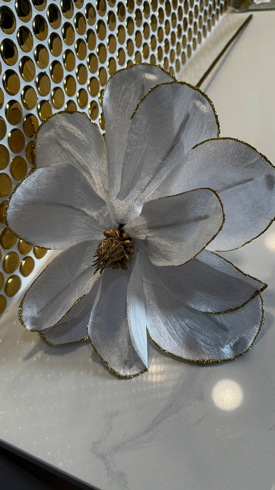 White Luxury Gold Glittered Magnolia Floral Stem