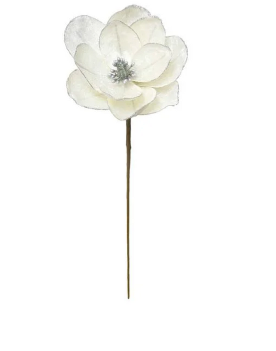 White Luxury Gold Glittered Magnolia Floral Stem