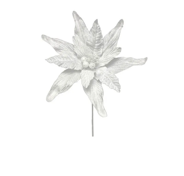 Luxury White Poinsettia Stem With a touch of Sparkle