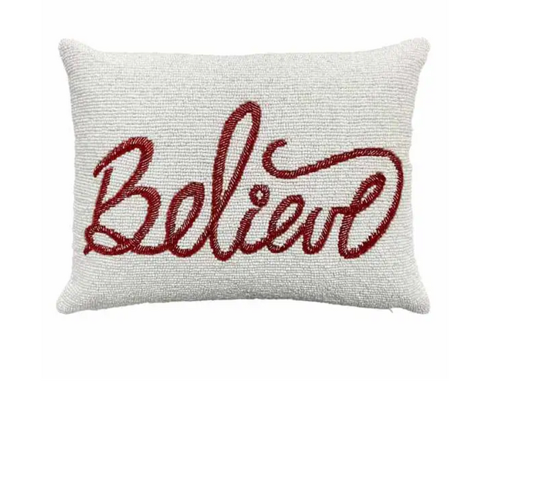 Believe  Glam Beaded Christmas Throw Pillow, 16x12