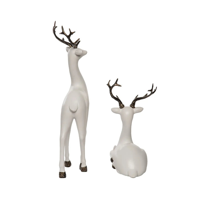 Resin 13" White Christmas Reindeer Glitter Accent Set 2