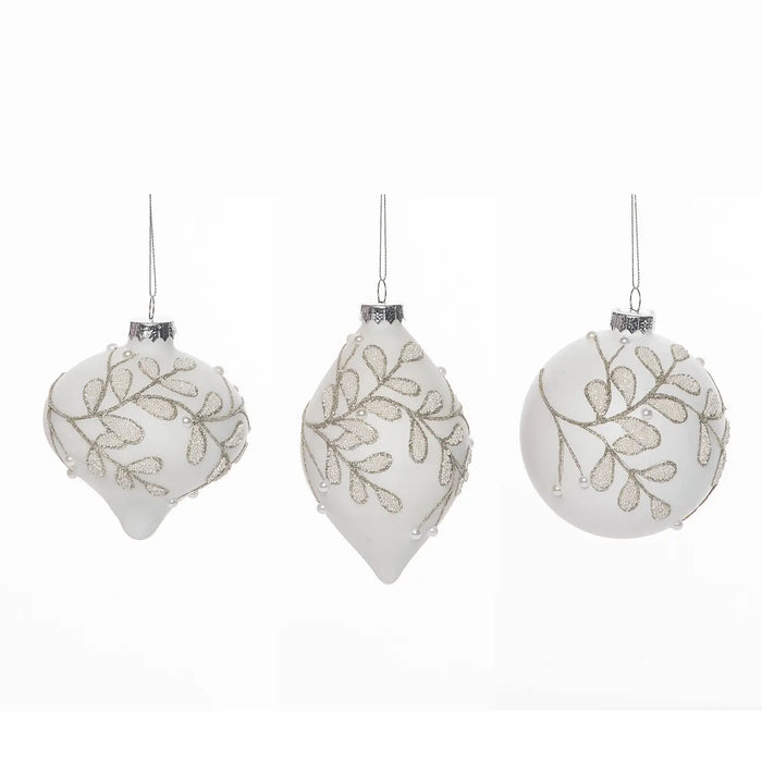 4.5 in. White Christmas Leaves Ornament Set of 3