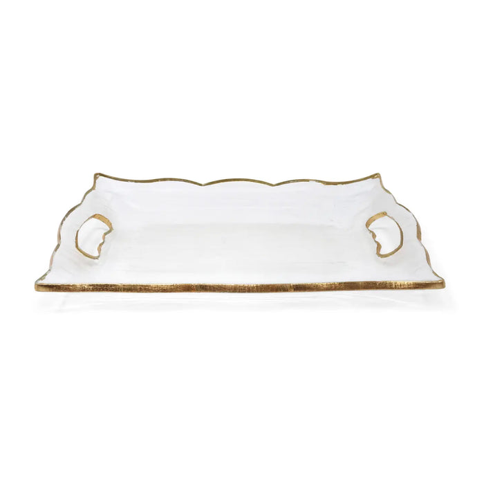 Rectangular Glass Tray with Handles and Gold Rim