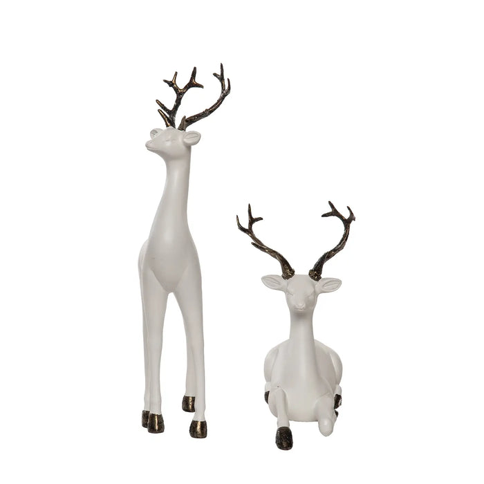 Resin 13" White Christmas Reindeer Glitter Accent Set 2