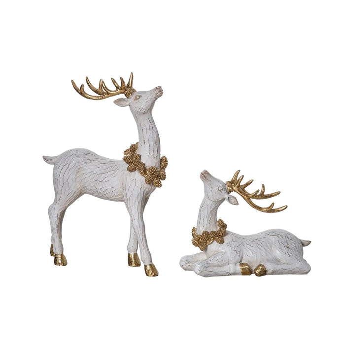 12.25" Holiday Reindeer Figurine Gold Accents Set 2