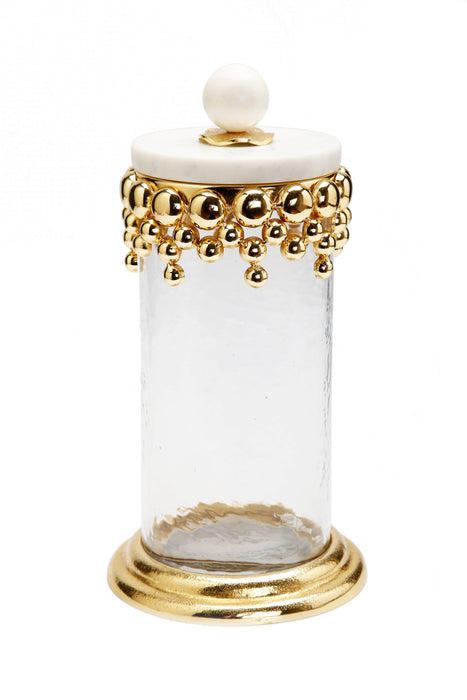 SmalHammered Glass Canisters with Gold Design and Marble Lid