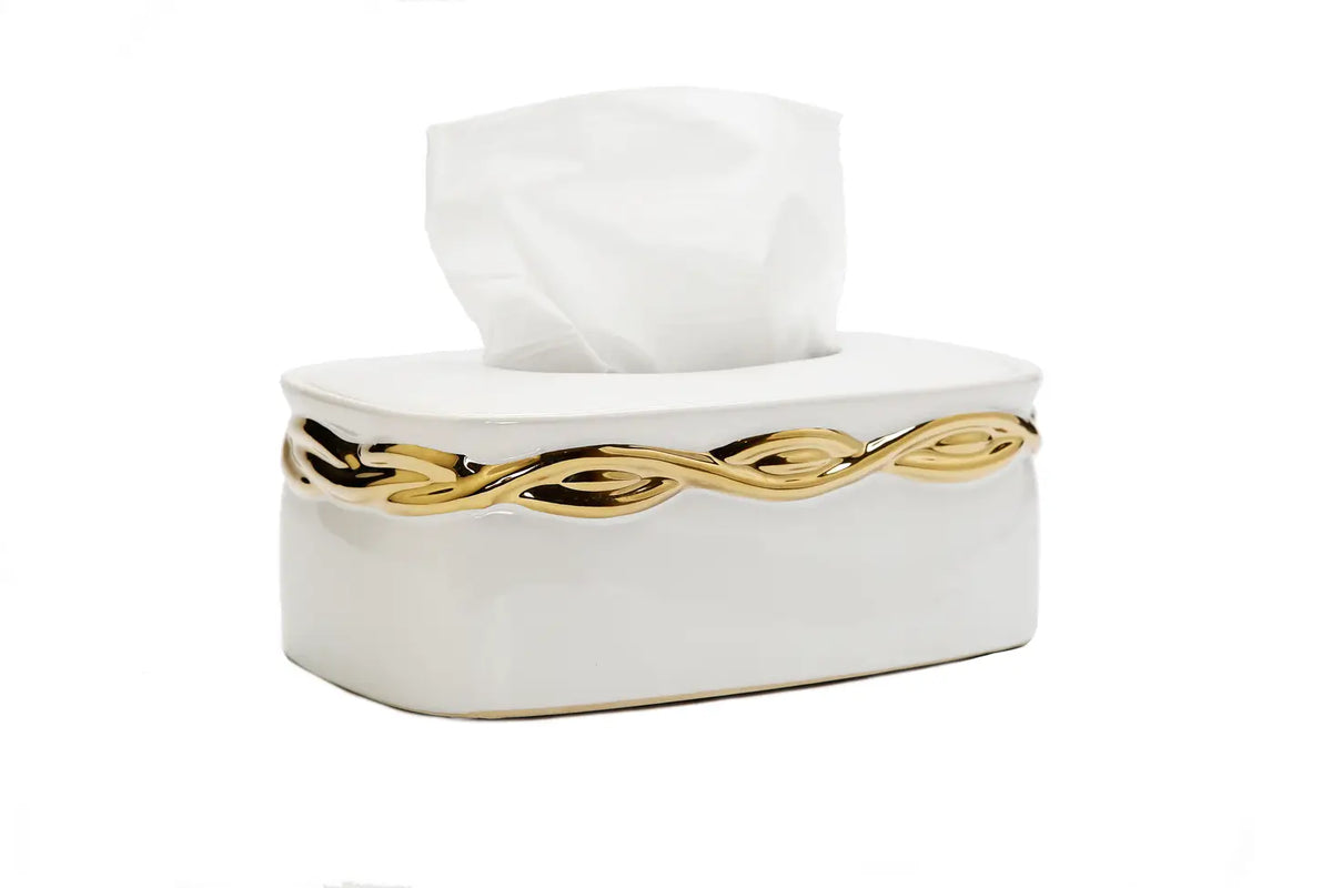 White Tissue Box Gold Rounded Design – High Class Touch - Home Decor